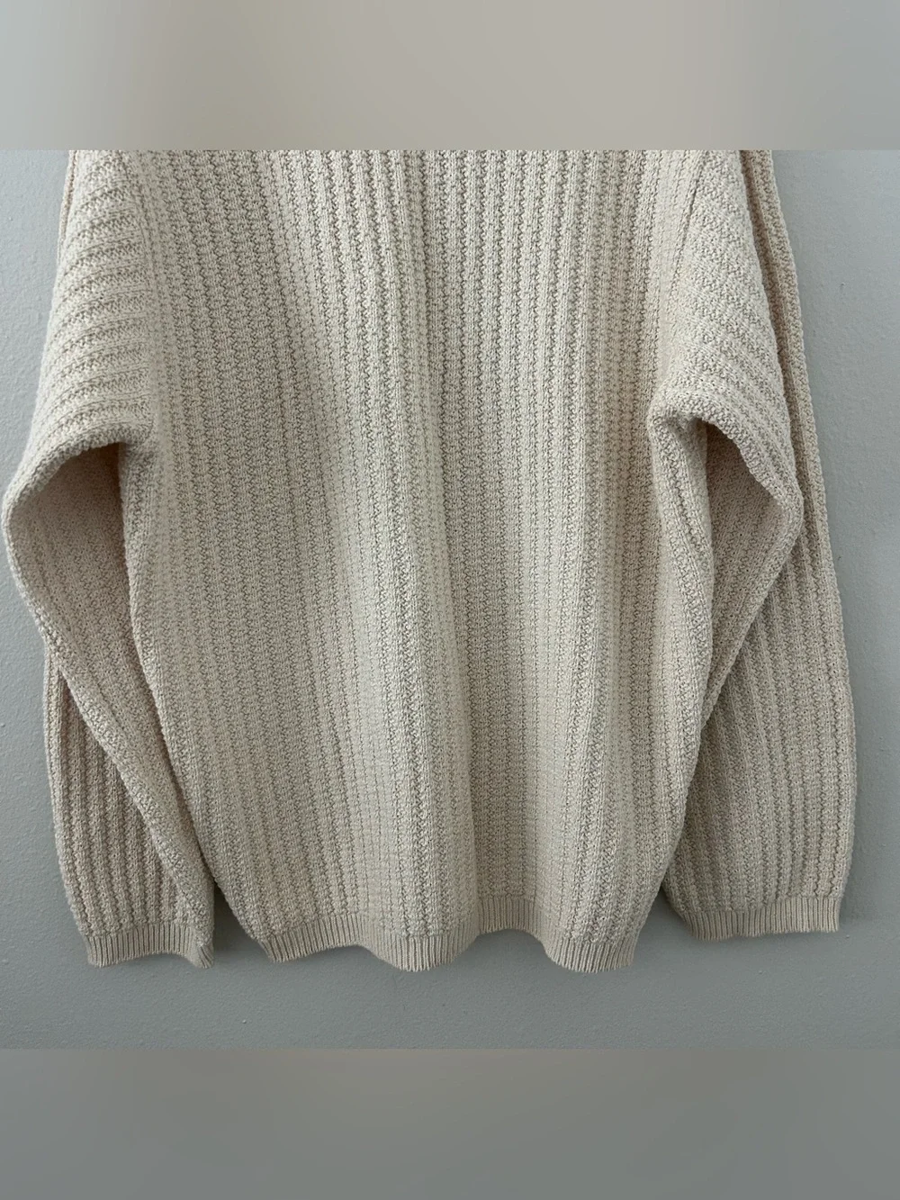 VTG Henley Knit Sweater 100% Cotton 90s Cream USA Made Bill Blass Sz M Fisherman